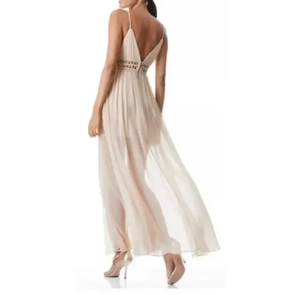 Alice + Olivia Rya Nude Silk Braided Cut Out Sheer Draped Maxi Dress size 10 - Picture 3 of 11